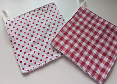 2er Set Waschlappen Wischtuch doppellagig zero waste 20 x 20 cm rot weiß
