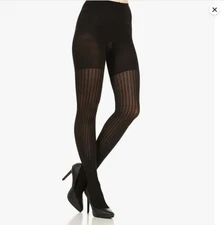 Star Power Spanx Center Stage Patterned Shaping Tights Ribbed Row Black sz D