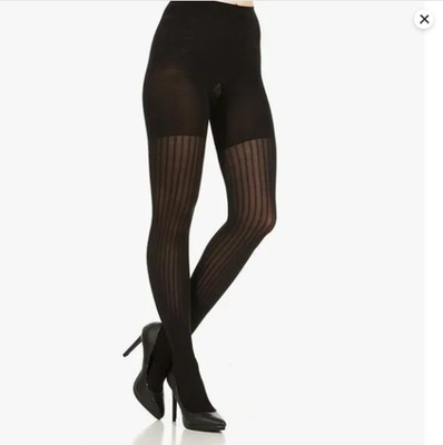 Star Power Spanx Center Stage Patterned Shaping Tights Ribbed Row Black sz D