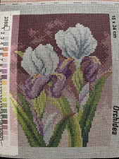 Printed needlepoint tapestry canvas only 7x9.5 inch   Orchidea Irises