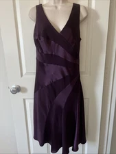 Marks&Spencer Plum Silky Bias Cut V-Neck Midi Dress Sz 10 Aubergine UK 14 EU 42