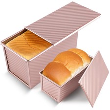 2 Pack Pullman Loaf Pan with Lid, 1 lb/0.5 lb Dough Capacity, Premium Non-Stic