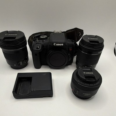 Canon EOS Rebel T6i DSLR Bundle 10-18mm 18-55mm 50mm Lenses Bag Tripod