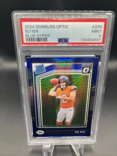 Bo Nix 2024 Donruss Optic Blue Hyper Rated Rookie SP PSA 9!! Broncos!