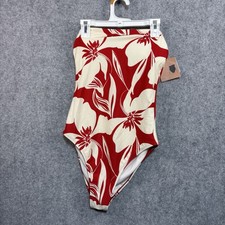 S-11 Women's Red Floral Print Bandeau High Leg Cheeky One Piece Swimsuit - S