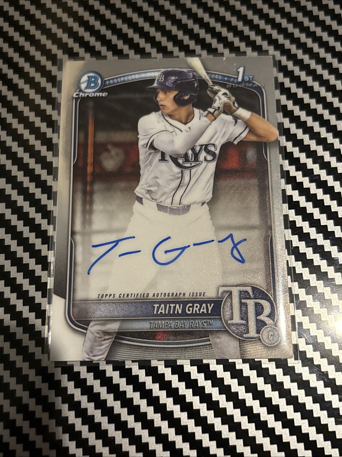 TAITN GRAY 2025 BOWMAN CHROME DRAFT 1ST AUTOGRAPH BASE RAYS AUTO Q4354