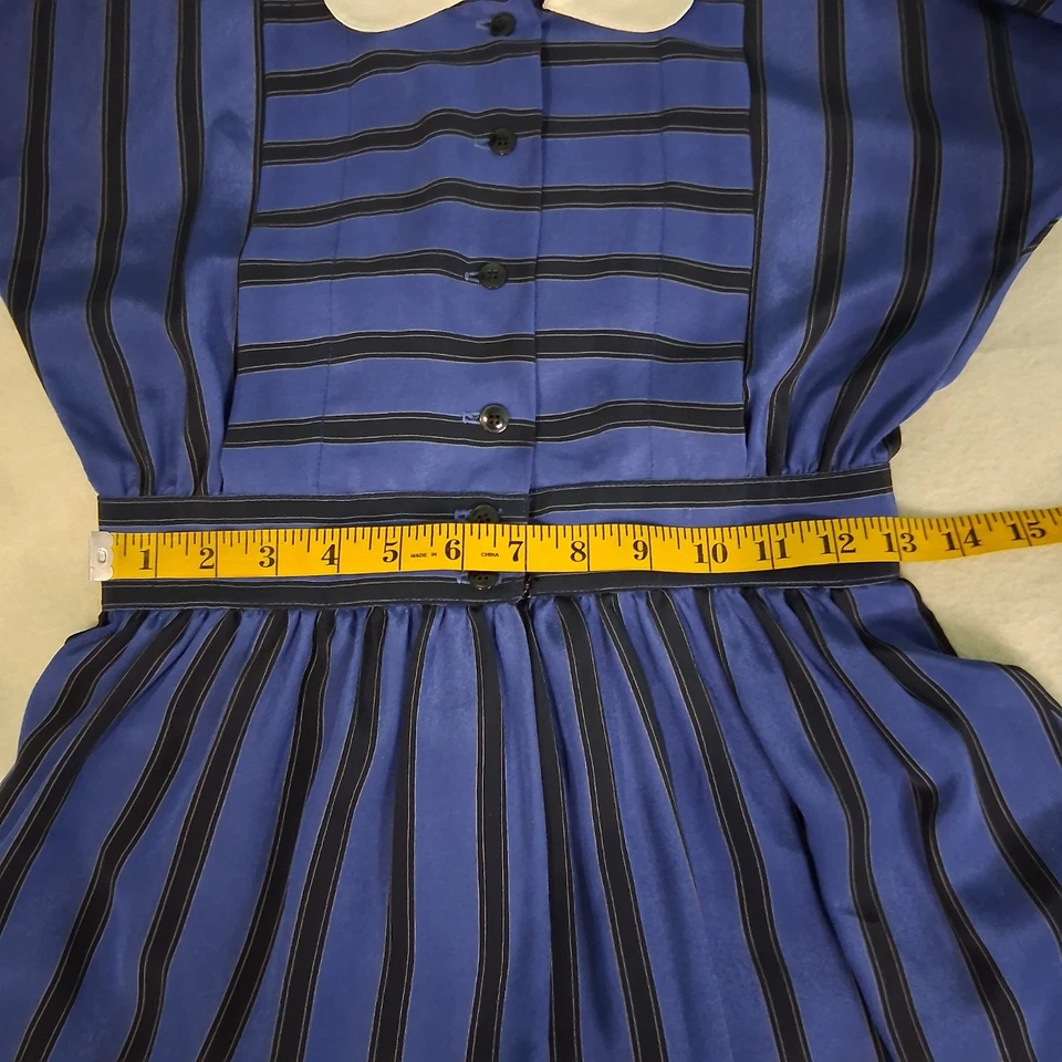 Vestido de Secretaria De Colección Años 80 Azul Negro Rayas Cuello Officecore Blokecore Talla 8 Foto 4 de 4