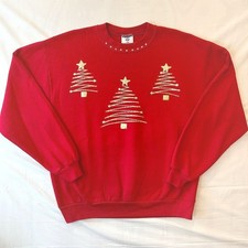 Vintage 90s Jerzees Christmas Tree Sweatshirt Womens L Rhinestone USA Made