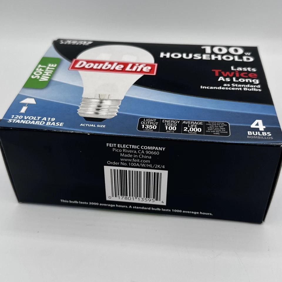 Feit Electric A19 100 W 1350 Lumen 4 Bulb Pack New In Box - Image 3 of 3
