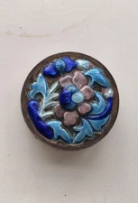 Antique Silver & Enamel Pill Box, WONDERFUL Pastel Blues & Pink!
