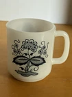 Vintage White Milk Glass Mug Cup Blue Flower Pattern Glasbake 43