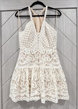 BCBG Max Azria Carlita Off White Lace Lined Zip Close Dress Size 8