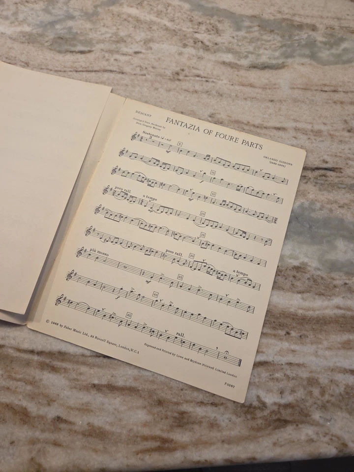 Orland Gibbons: Fantazia of foure parts for recorder quartet: musical score - Image 2 of 2