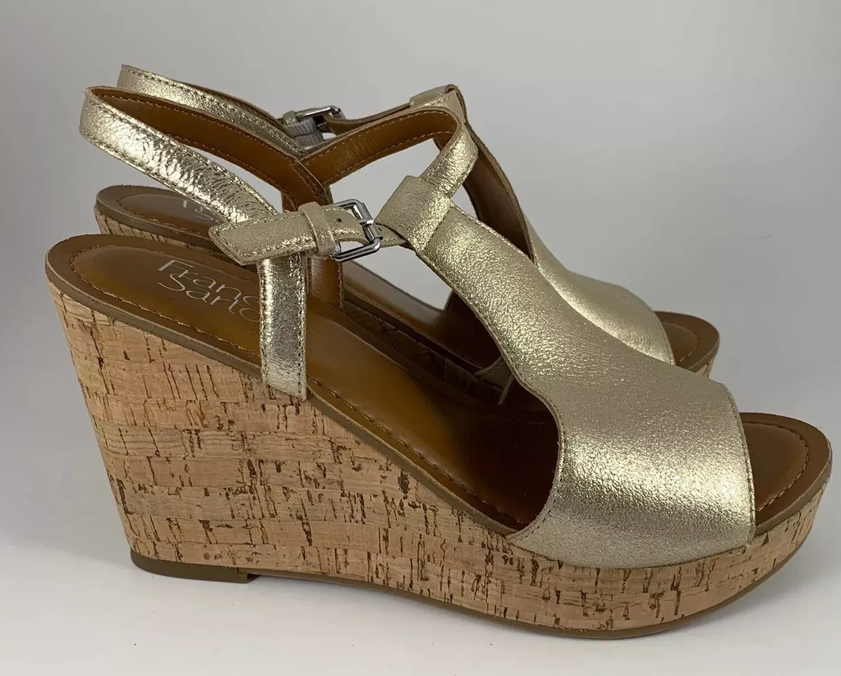 Franco Sarto Clinton Champagne Gold Wedge Heel Platform Sandals