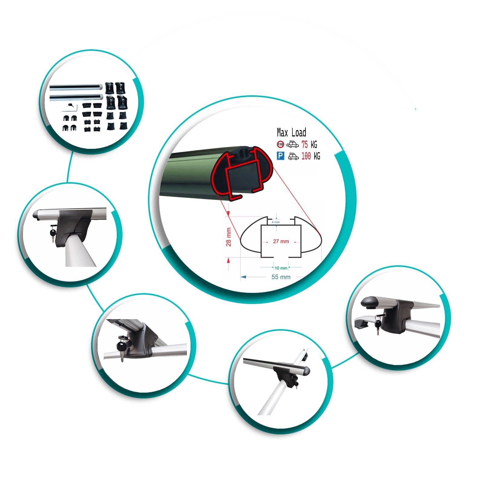 Roof Racks Cross Bars For Opel Zafira Tourer C 20112019 Lockable 2 Pcs Grey eBay