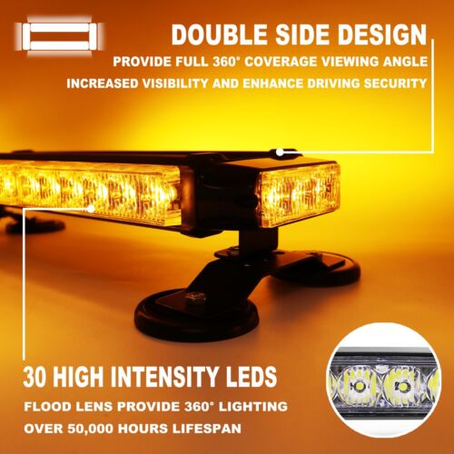 54 LED Emergency Light Bar Rooftop Double Side Strobe Warning Light Amber/White - Picture 2 of 6