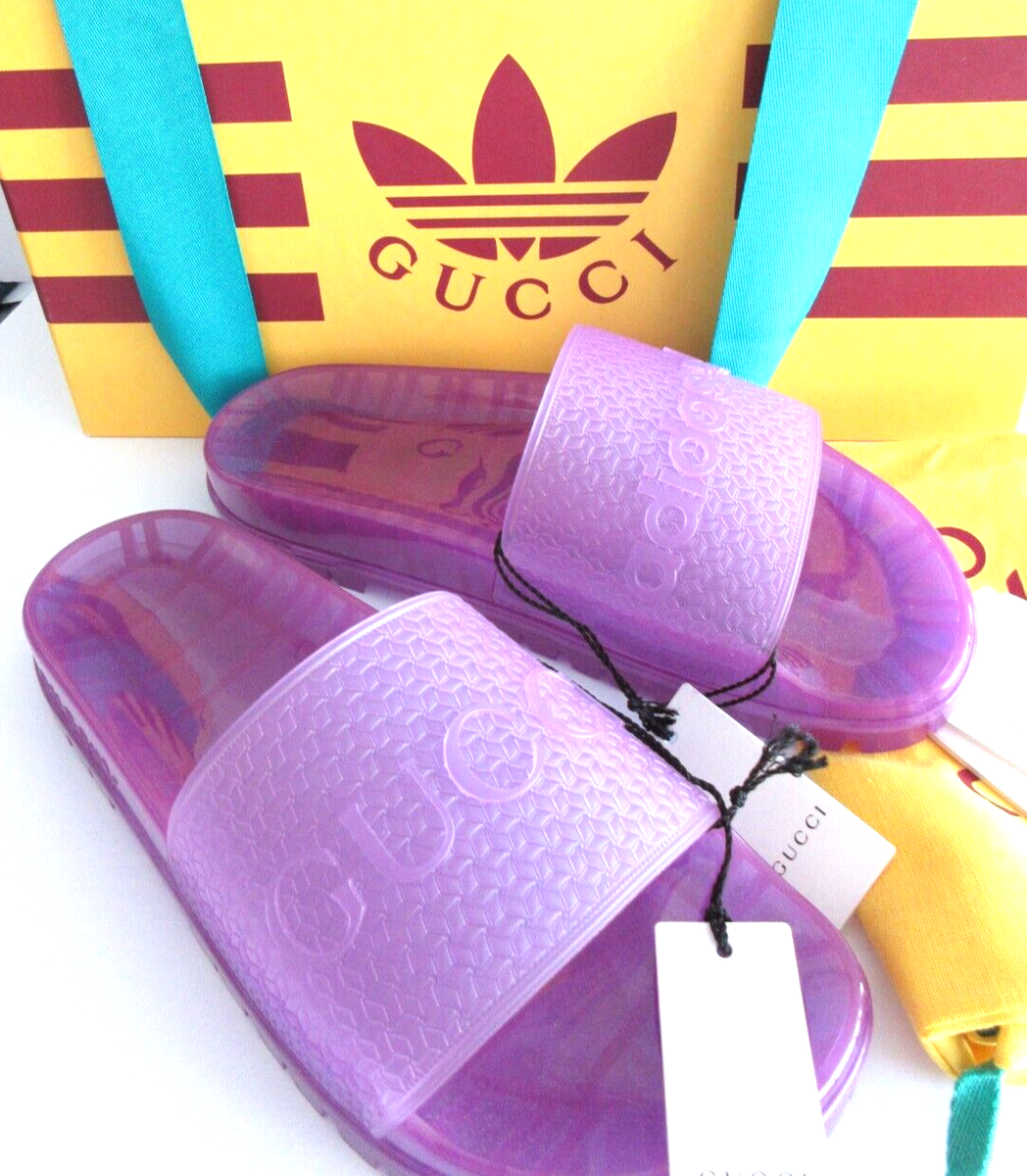 NEW GUCCI X ADIDAS LADIES RUBBER LOGO SLIDE PLATFORM SANDAL 721228