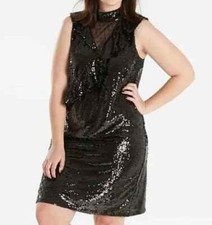 SIMPLY BE LADIES ASSYMETRIC RUFFLE SEQUIN DRESS BLACK NEW (ref 176) SALE
