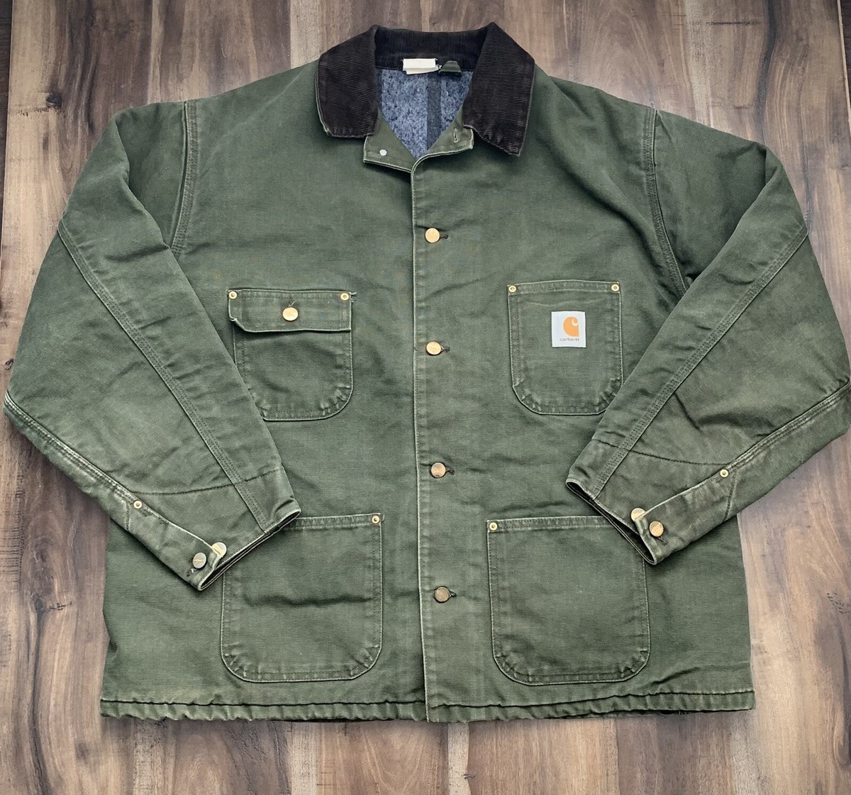 美Used XL Carhartt チョアコート Chore エメラルド Carhartt Blanket Lined Corduroy Collar Chore Coat Jacket Green Sz