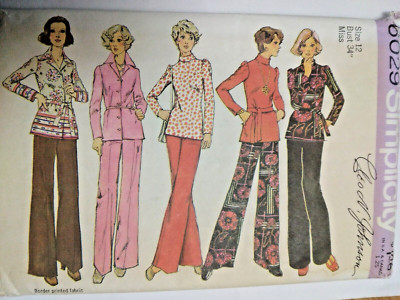 Tie Top Blouse Pants 12 Simplicity 6029 Sewing Pattern VTG 70s Outfit Wardrobe