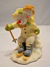 Russ Berrie Ice Sculptures Snowman Figurine Skiing Dashing Thru the Snow #21357