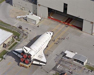 Overhead view of Space Shuttle Atlantis rollover from OPF to VAB Photo Print