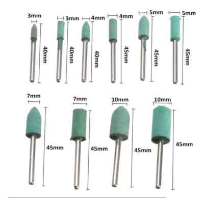 10x SCHLEIFGUMMI GRÜN MINI SCHLEIFSTEINE KEGELSPITZEN Ø 3mm FÜR DREMEL PROXXON
