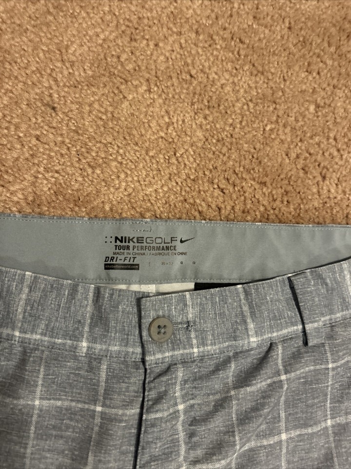 Nike Golf Tour Performance Pants Men 36x32 Gray Plaid Dri Fit flat