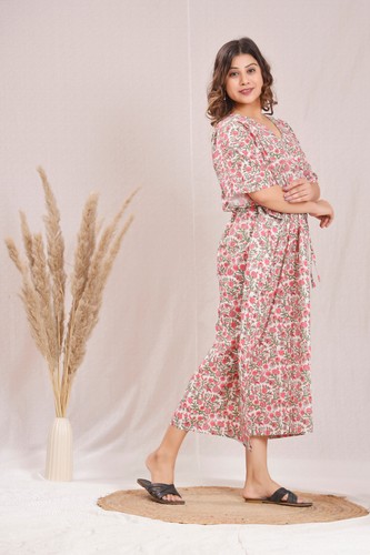 Breathable Cotton Bagru Print Caftan Cotton Dress Floral Kaftan Poncho Dress - Picture 5 of 9