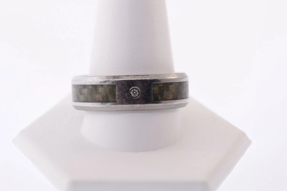 Gris Carbono Fibra Incrustación Acero Inoxidable 8mm Diamante 0.03 Ctw Banda Aro - Imagen 4 de 4
