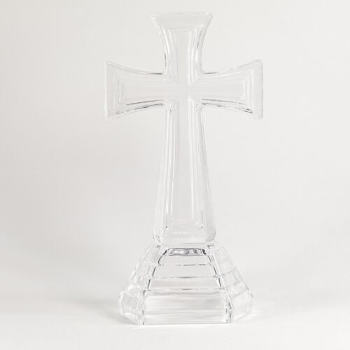 Clear Crystal Glass Cross Religious Christian Faithful Sculpture Statue 8.25”
