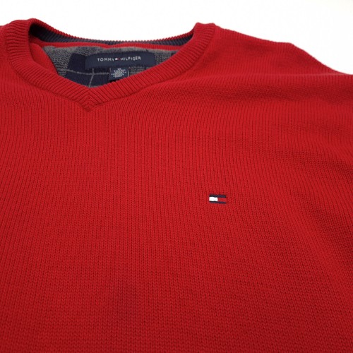 Suéter Vintage Tommy Hilfiger Para Hombre Rojo De Algodón Bh9 Talla XL - Imagen 5 de 8