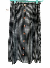 Vtg Skirt Black White Polka Dot Pleated Midi A Line Red Enamel Buttons Sz M / L