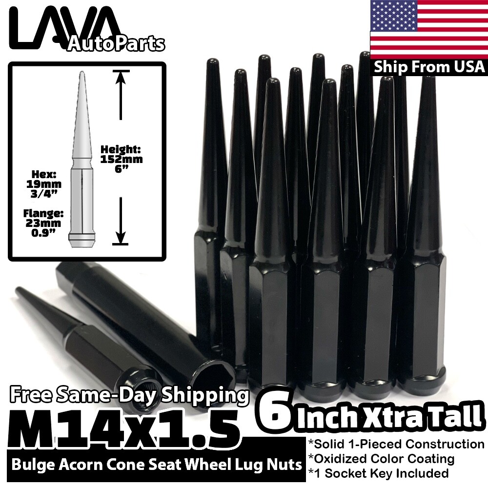 20-Pack Black 14x1.5 Acorn Lug Nuts - Conical Seat 60° - Fit Ford, Chevy, Tesla & More