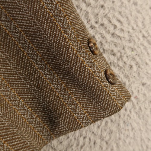 VTG Tweed Jacket S Brown Herringbone Polyester Blazer 1/4 Lined 50s 60s USA 38R - Picture 5 of 18
