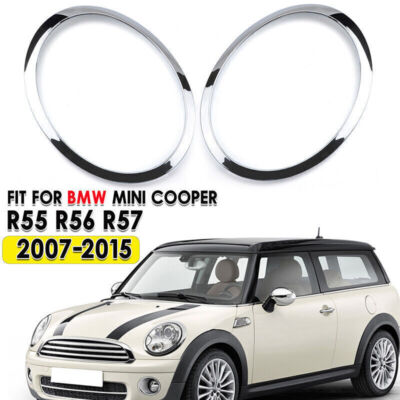 `Pair Chrome Headlight Trim Rings For Mini Cooper R55 R56 R57 R58 2007-2015 New