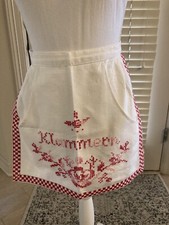 Vintage Embroidered Child  s Half Apron Small Adult Pockets Pink And White A2