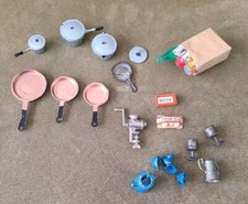 Lot Of Vintage Miniature Kitchen Metal Doll House Pots/Utensils/Cookware/Cups