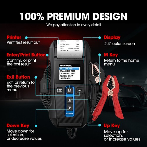 TOPDON BT300P Battery Tester with Printer Battery Load Test Charging Cranking - Picture 6 of 12