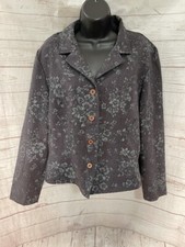 Sag Harbor Women's 4 Button Blazer Gray Floral Long Sleeve
