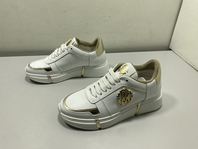 Roberto Cavalli Womens RC Monogram Sneakers Size 5 Comfort Lined Chunky White