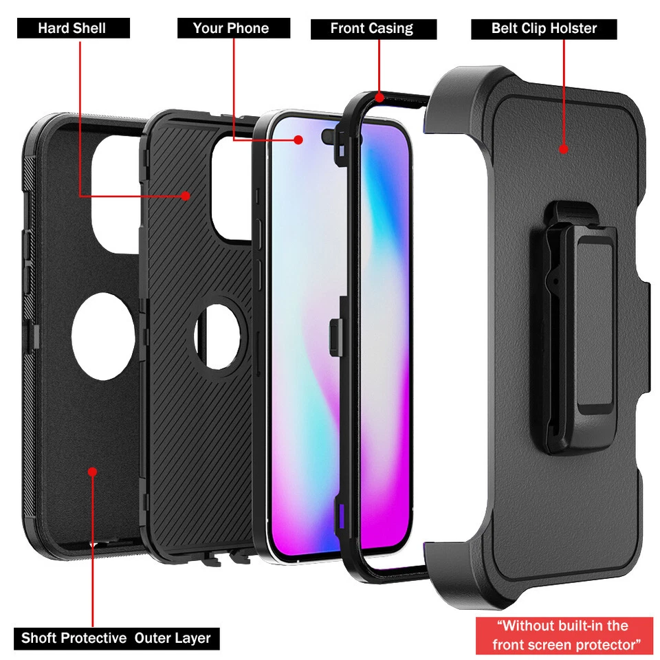 For iPhone 12 13 14 Pro Max 11 XR Case Shockproof Rugged Belt Clip Holster Cover - Image 3 of 4