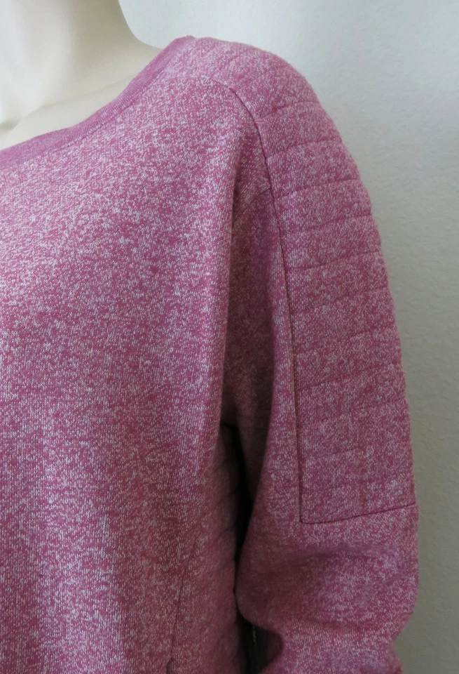 BCBG MaxAzria Sweatshirt Logo Quilted Long Sleeve Hi-Low Hem Marled Pink M - Image 4 of 4