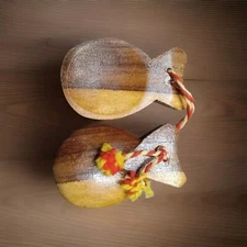 Vintage Souvenir Set of Flamenco Percussion Instrument Solid Dark Wood Castanets