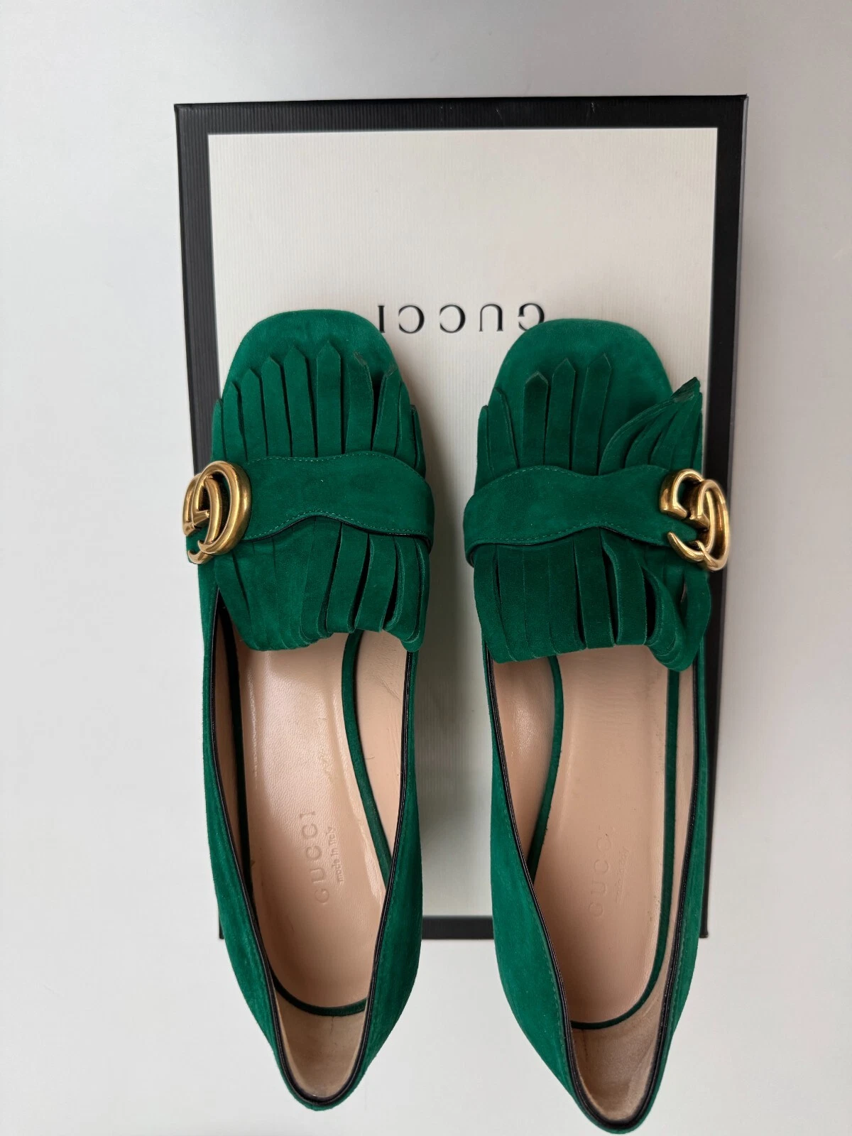 Escarpins Gucci daim Marmont mi vert émeraude taille 36,5 impeccable boîte 9/10 + étiquettes