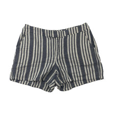Lucky Brand Flat Front Blue & White Woven Striped Shorts Size 2 Slash Pocket