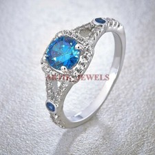 Natural Blue Topaz Gemstone with 925 Sterling Silver Ring for Women's 3215