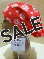 Ornaments (red) SALE Women's  Euro/Chef Surgical Scrub Hat/Cap Handmade