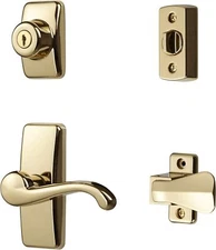 Bright Brass Door Lever with Deadbolt Lock for Storm and Screen Doors