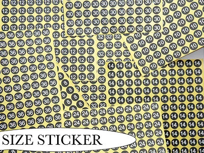 Clothes Size Hanger Stickers White on Black Round Sticky Size Labels S,M,L,XL